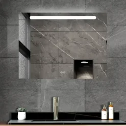 Atlantic badkamerspiegel Delon met verlichting rechthoek 60 x 80 cm chroom