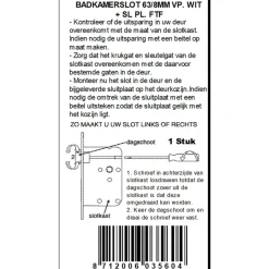 Deursloten|Cilinders > ATZ Insteekslot badkamerslot/wc-slot met witte voorplaat Doorn 50mm