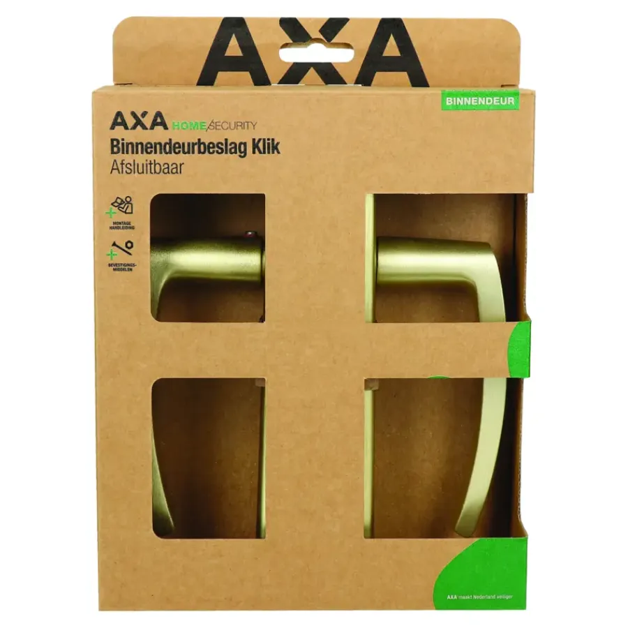Deurbeslag Binnendeur|Deurklinken > AXA deurkrukset Curve klik blindschild met sleutelgat goud