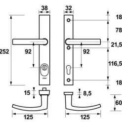 Deurbeslag Buitendeur|Deurklinken > AXA veiligheidsbeslag Edge achterdeur aluminium smal schild met SKG 3-sterren 92 mm