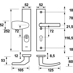 Deurbeslag Buitendeur|Deurklinken > AXA veiligheidsbeslag Edge voordeur aluminium langschild met SKG 3-sterren 72 mm