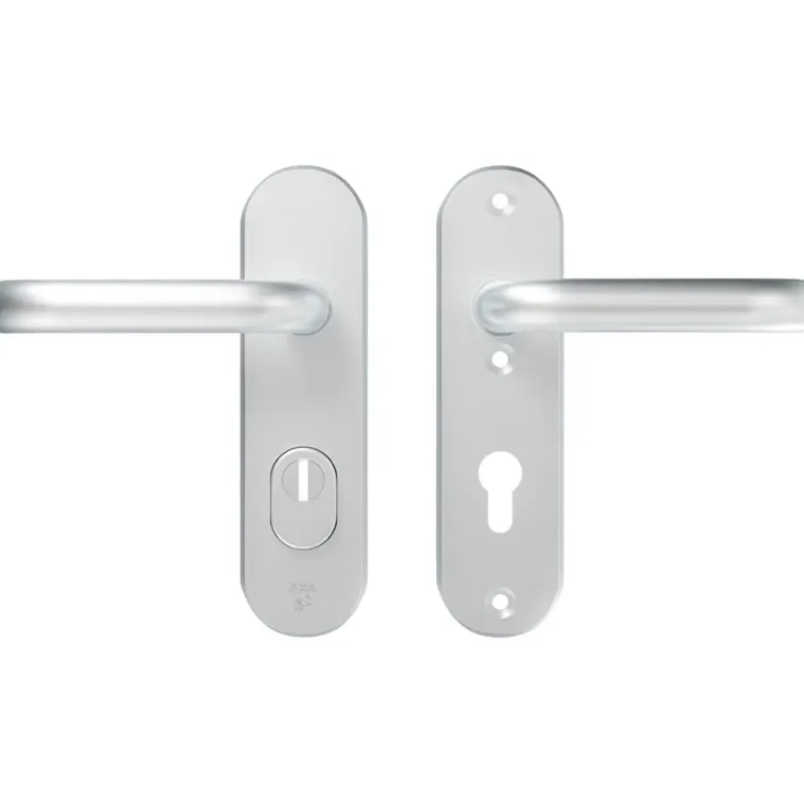 Deurbeslag Buitendeur|Deurklinken > AXA veiligheidsbeslag Oval achterdeur aluminium kortschild met SKG 3-sterren 72 mm