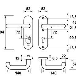 Deurbeslag Buitendeur|Deurklinken > AXA veiligheidsbeslag Oval achterdeur aluminium kortschild met SKG 3-sterren 72 mm