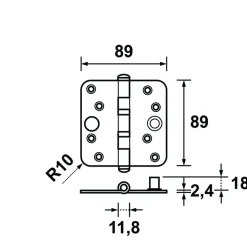 Scharnieren|Deurscharnieren > AXA Veiligheidsscharnier kogellager afgeronde hoeken SKG 3-sterren verzinkt 89x89 mm 3 stuks