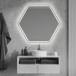 Badkamerspiegel Nora met verlichting hexagon 79 x 70 cm met lijst chroom