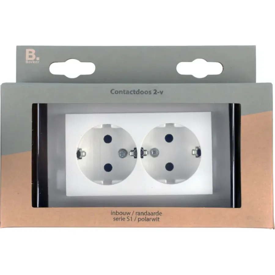 Inbouw Schakelmateriaal|Stopcontacten & Overige Contactdozen > Berker S.1 Dubbel Geaard Stopcontact Wit