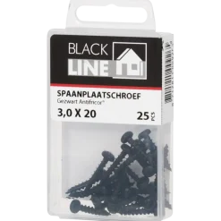 Blackline spaanplaatschroef zwart TX-10 3.0x20 mm 25 stuks