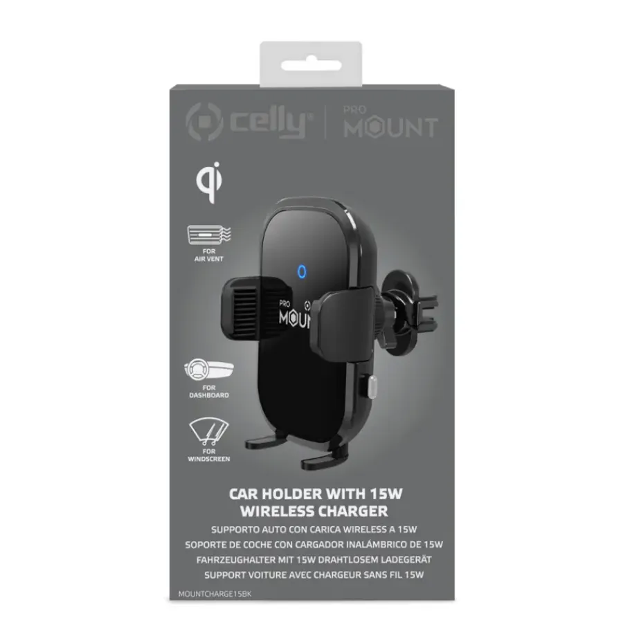 Interieuraccessoires > Celly draadloze telefoon oplader / houder MountCharge 15W BK