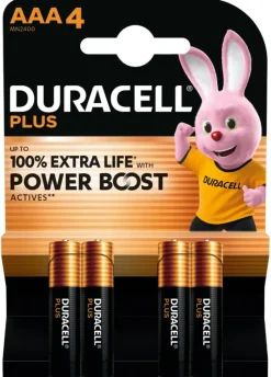 Batterijen > Duracell Batterij AAA Alkaline Plus Power Boost 4 stuks