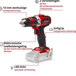 Accuboormachines|Boormachines > EINHELL 18V accuboormachine TE-CD 18/40 LI (zonder accu)