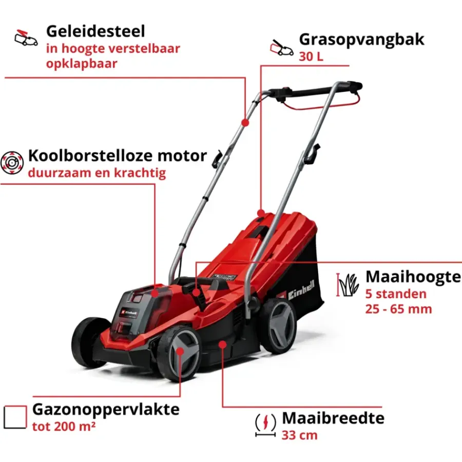 Grasmaaiers > EINHELL 18V grasmaaier GE-CM 18/33 Li Kit (incl. 4.0Ah accu en oplader)