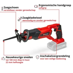 Accu Reciprozaag|Zaagmachines & -tafels > EINHELL 18V reciprozaag TE-AP 18/22 LI (zonder accu)