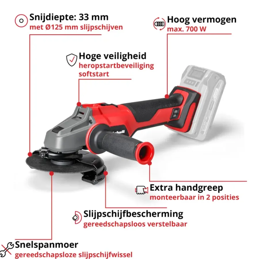 Accu Haakse Slijper|Frees, Slijp & Schaafmachines > EINHELL 18V slijptol / haakse slijper 125mm Axxio 18/125 Q BL (zonder accu)