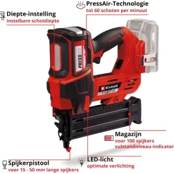 Tackers > EINHELL 18V spijkerpistool Fixetto 18/50N (zonder accu)