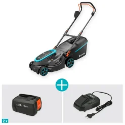 Grasmaaiers > Gardena 2x18V grasmaaier Powermax P4A 37cm incl. twee 4.0Ah accu's + lader
