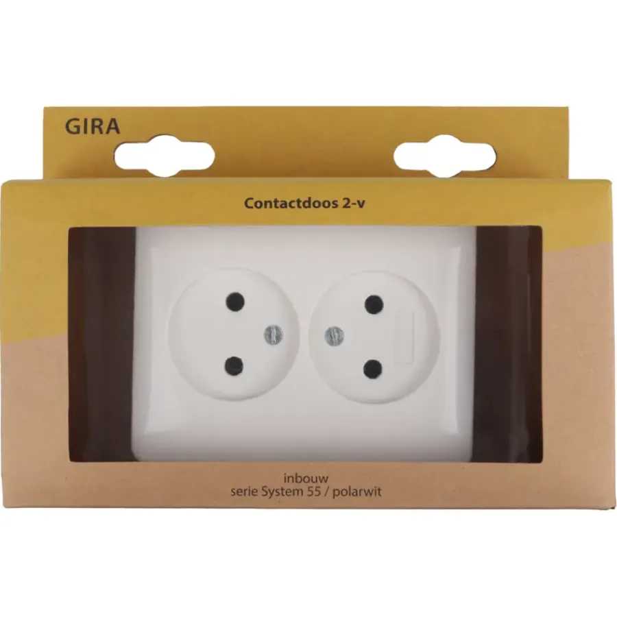 Inbouw Schakelmateriaal|Stopcontacten & Overige Contactdozen > Gira ST55 Inbouw Dubbel Stopcontact Wit