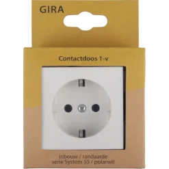 Inbouw Schakelmateriaal|Stopcontacten & Overige Contactdozen > Gira ST55 inbouw enkel geaard stopcontact wit