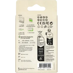 Batterijladers > GP Batterijlader 411 + 4x oplaadbare batterijen AAA 850mAh ReCyko + Micro USB-lader