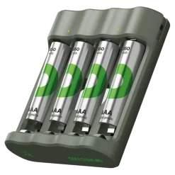 Batterijladers > GP Batterijlader 411 + 4x oplaadbare batterijen AAA 850mAh ReCyko + Micro USB-lader