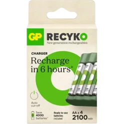 Batterijladers > GP Batterijlader + 4x oplaadbare batterijen AA 2100mAh ReCyko + Micro USB-lader