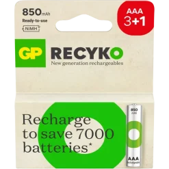 Batterijen|Oplaadbare Batterijen > GP Batterij Oplaadbaar AAA NiMH 850 mAh ReCyko 1,2V 4 stuks (3+1)