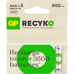 Batterijen|Oplaadbare Batterijen > GP Batterij Oplaadbaar AAA NiMH 850mAh ReCyko 1,2V 2 Stuks