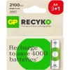 Batterijen|Oplaadbare Batterijen > GP Batterij Oplaadbaar AA NiMH 2100 mAh ReCyko 1,2V 4 stuks (3+1)