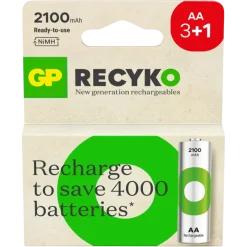Batterijen|Oplaadbare Batterijen > GP Batterij Oplaadbaar AA NiMH 2100 mAh ReCyko 1,2V 4 stuks (3+1)