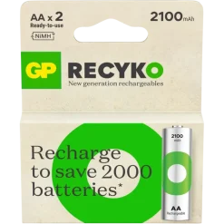 Batterijen|Oplaadbare Batterijen > GP Batterij Oplaadbaar AA NiMH 2100mAh ReCyko 1,2V 2 Stuks