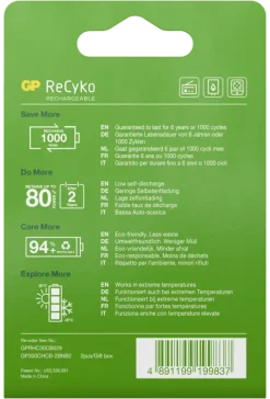 Batterijen|Oplaadbare Batterijen > GP Batterij Oplaadbaar C Baby NiMH 3000mAh ReCyko 1,2V 2 Stuks