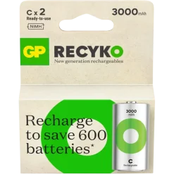 Batterijen|Oplaadbare Batterijen > GP Batterij Oplaadbaar C NiMH 3000mAh ReCyko 1,2V 2 Stuks