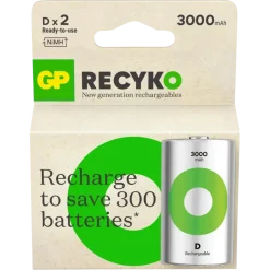 Batterijen|Oplaadbare Batterijen > GP Batterij Oplaadbaar D Mono NiMH 3000mAh ReCyko 1,2V 2 Stuks