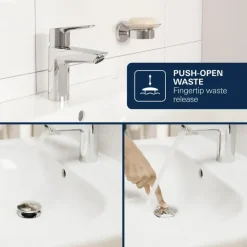 Grohe Dice wastafelmengkraan M-Size Push open Chroom