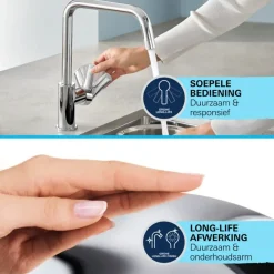 Grohe Keukenmengkraan Start Edge Hoge Uitloop Uittrekbare Mousseur Chroom