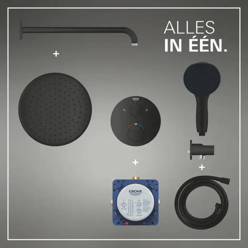 Grohe Precision Thermostat Perfect inbouw douchesysteem met Vitalio Comfort 250 hoofddouche rond Mat Zwart