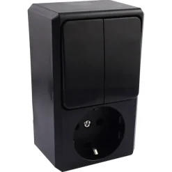 Opbouw Schakelmateriaal|Stopcontacten & Overige Contactdozen > Handson Opbouw Geaard Stopcontact met Serieschakelaar Zwart