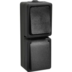 Buiten Schakelmateriaal|Opbouw Schakelmateriaal > Handson Opbouw Stopcontact/ Wisselschakelaar Spatwaterdicht Zwart