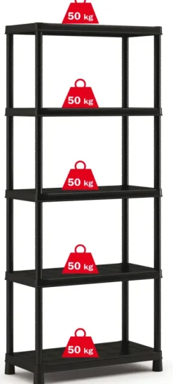 Handson stellingkast kunststof zwart 5 legborden 50 kg/legbord 187x80x40 cm