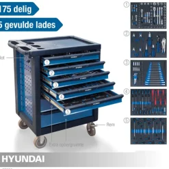 Steekwagens & Trolleys > Hyundai gereedschapswagen met 7 lades incl. 175-delige gereedschapsset