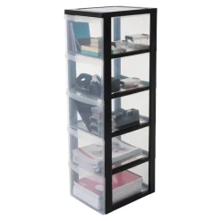 IRIS Design Chest ladesysteem - 5 diepe lades - Kunststof - Zwart/Transparant - Met wieltjes