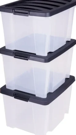 IRIS Handybox Opbergbox - 15L - Kunststof - Transparant/Zwart - Set van 3