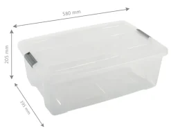 Iris opbergbox Click 30 liter transparant met grijze clips inclusief deksel