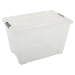 Iris opbergbox Click Topbox 60 liter transparant met grijze clips inclusief deksel