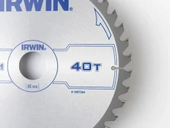 Zaagbladen > IRWIN cirkelzaagblad Ø210 mm. Inclusief reduceerringen waardoor geschikt voor asgat 16, 20 en 30 mm, vertanding 40T