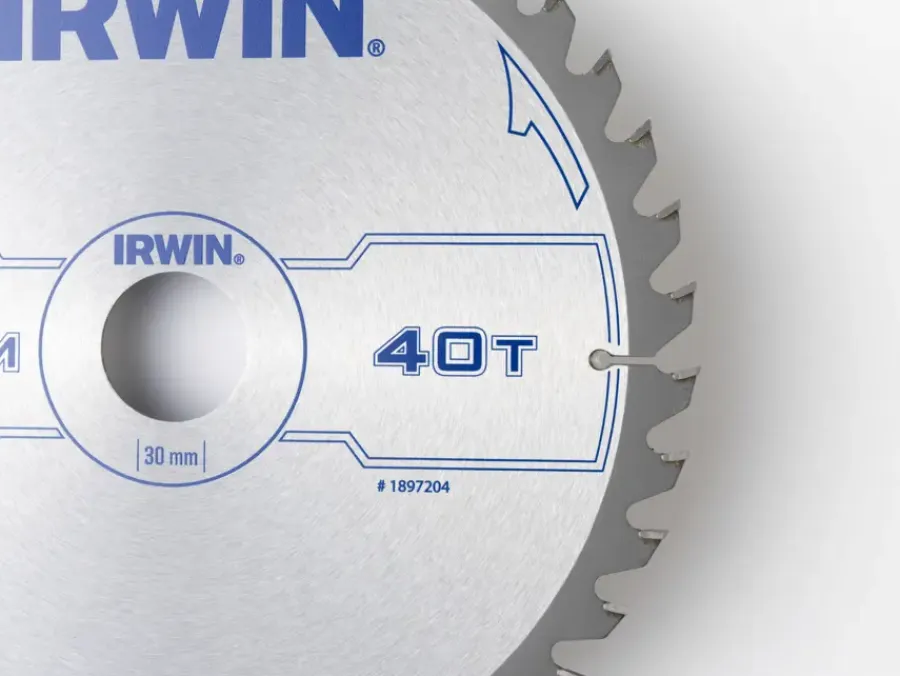 Zaagbladen > IRWIN cirkelzaagblad Ø210 mm. Inclusief reduceerringen waardoor geschikt voor asgat 16, 20 en 30 mm, vertanding 40T
