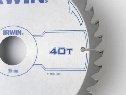 Zaagbladen > IRWIN cirkelzaagblad Ø184 mm. Inclusief reduceerringen waardoor geschikt voor asgat 16, 20 en 30 mm, vertanding 40T