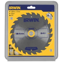Zaagbladen > IRWIN cirkelzaagblad Ø184 mm. Inclusief reduceerringen waardoor geschikt voor asgat 16, 20 en 30 mm, vertanding 24T