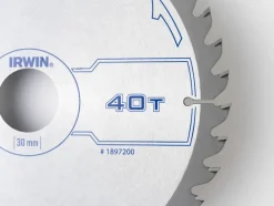 Zaagbladen > IRWIN cirkelzaagblad Ø190 mm. Inclusief reduceerringen waardoor geschikt voor asgat 16, 20 en 30 mm, vertanding 40T