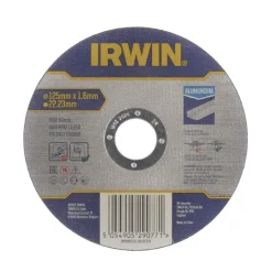 Slijpaccessoires > IRWIN Pro doorslijpschijf Ø125 mm. Dikte 1.6 mm. Voor aluminium.