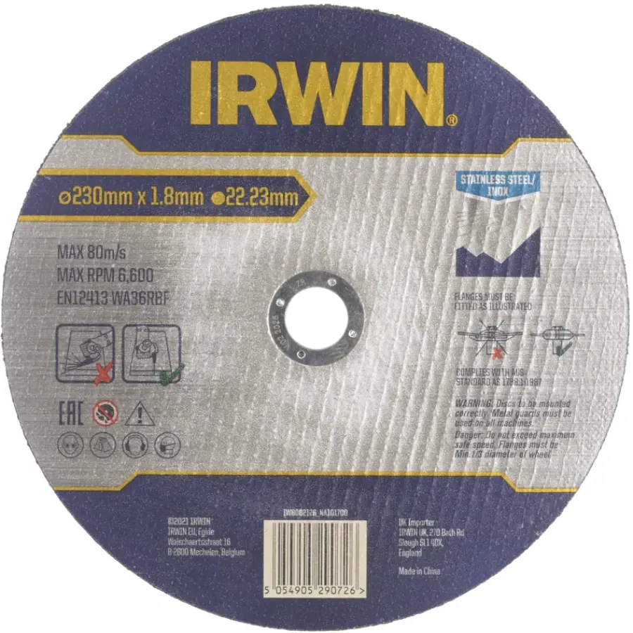 Slijpaccessoires > IRWIN Pro doorslijpschijf Ø230 mm. Dikte 1.8 mm. Voor RVS.
